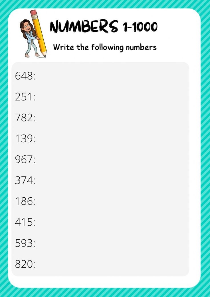 1 to 1000 numbers worksheets