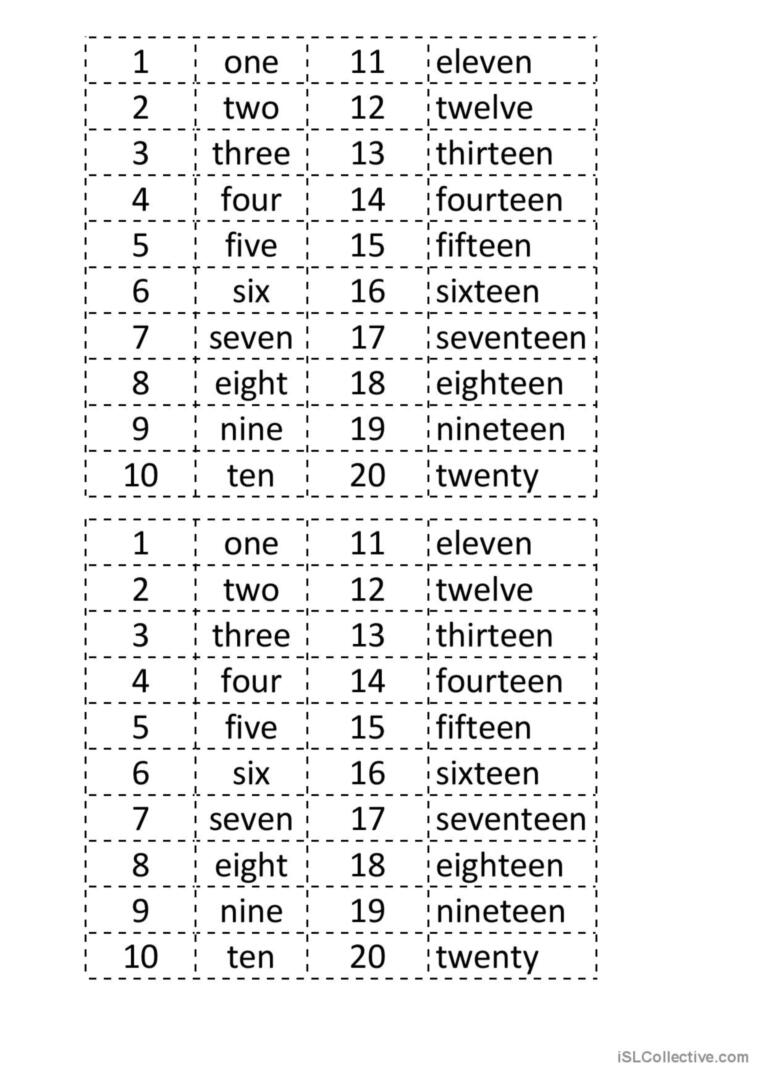 Numbers 1 20 English ESL Worksheets Pdf Doc