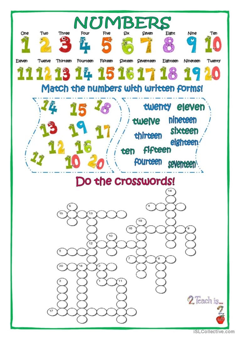 NUMBERS 1 20 English ESL Worksheets Pdf Doc