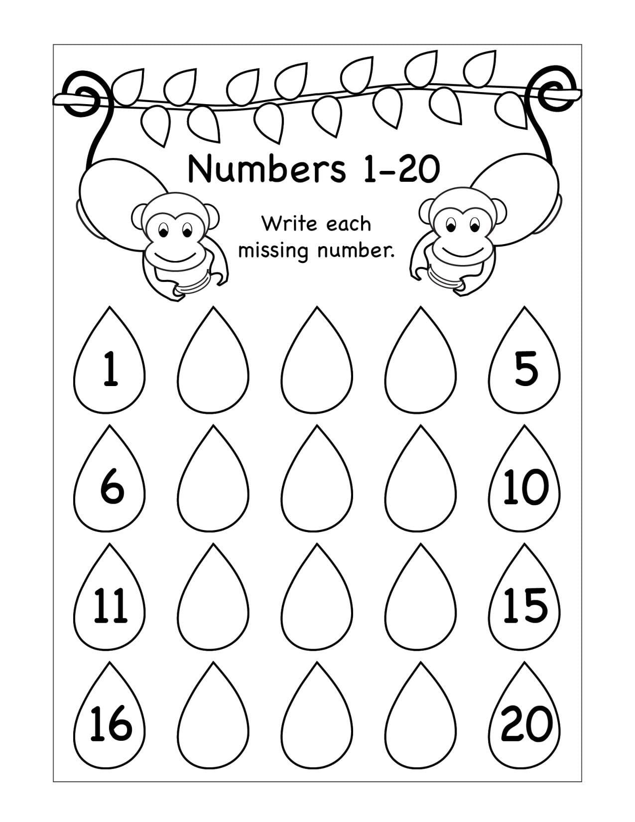 numbers 1 to 20 worksheets for kindergarten