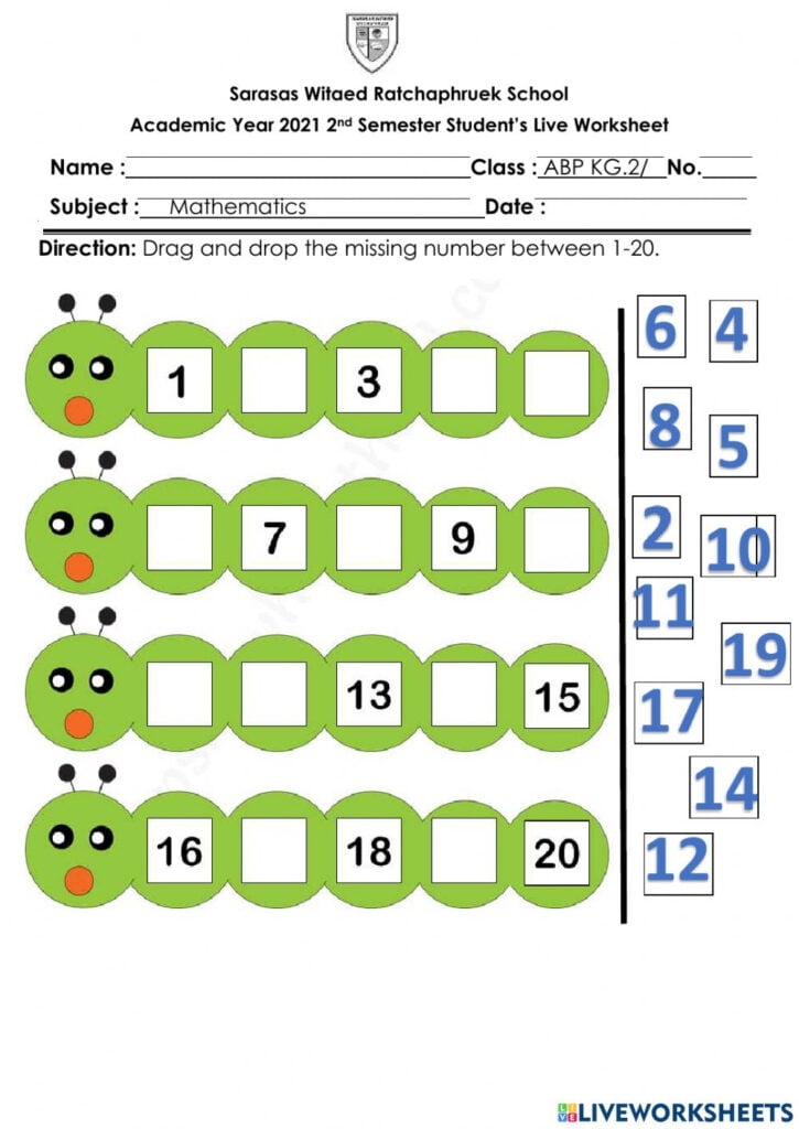 numbers 1 to 20 worksheets