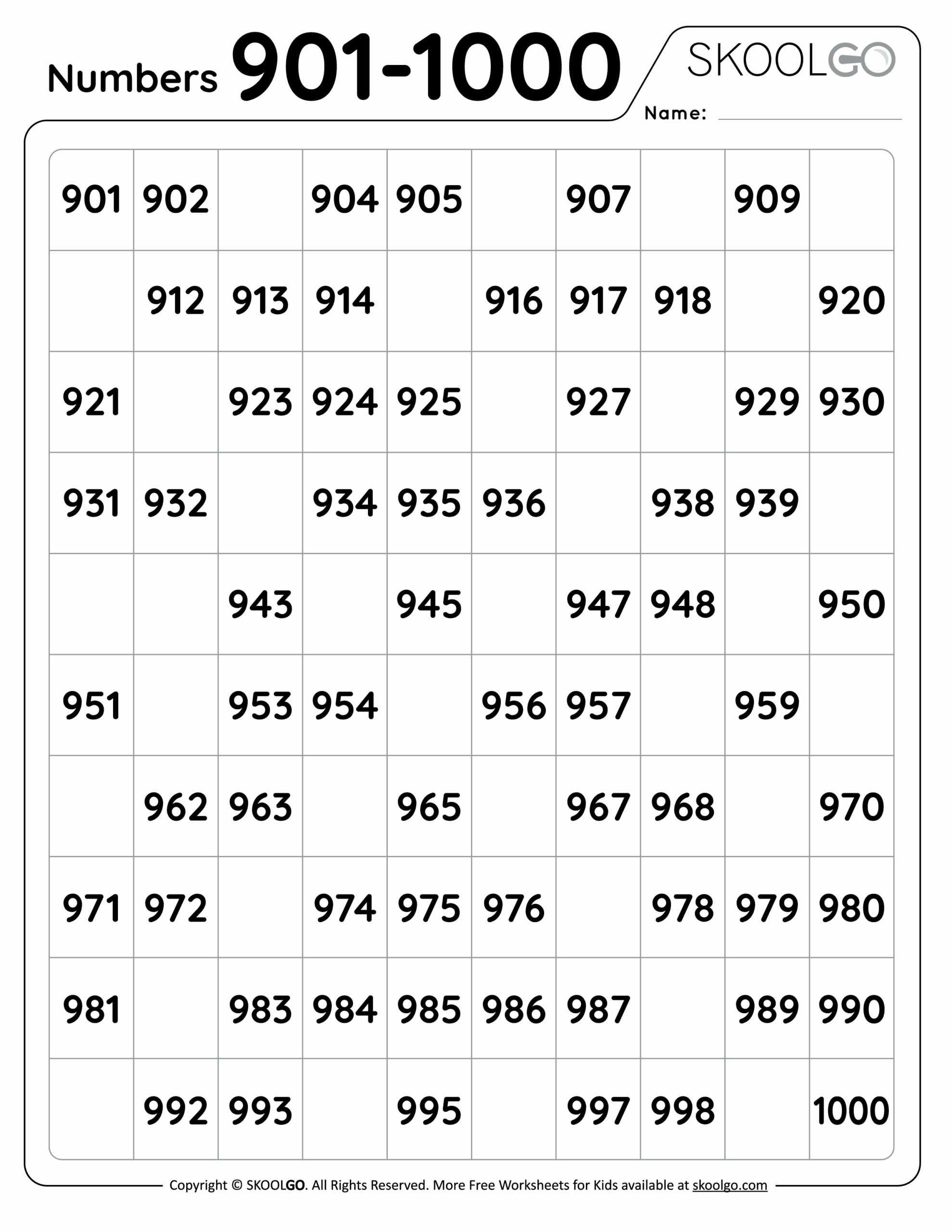 worksheet numbers