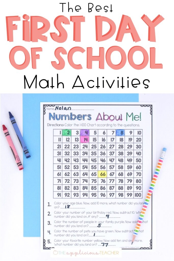 Numbers About Me First Day Of School Math Activity The Applicious Teacher