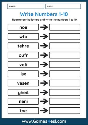 Numbers As Words Worksheets Games4esl Worksheets Library