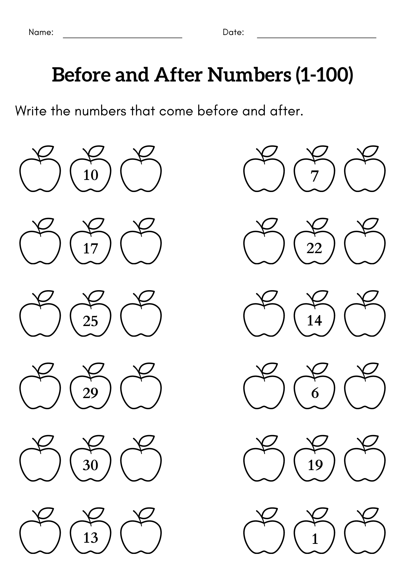 before and after numbers worksheet