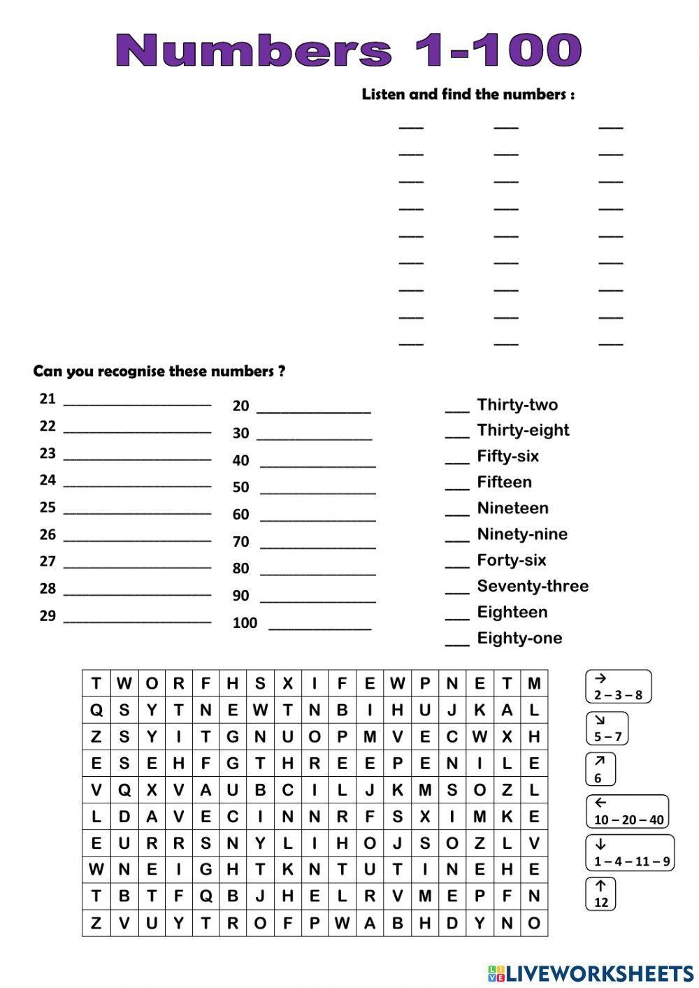 Numbers From 1 To 100 Activity For Beginner Live Worksheets 