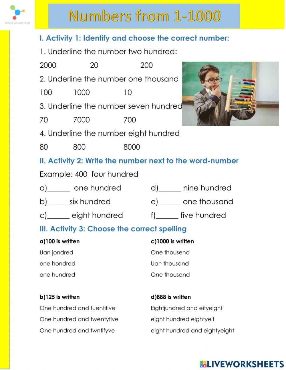 Numbers In Spanish Worksheets And How To Count 1 1000 Worksheets Library