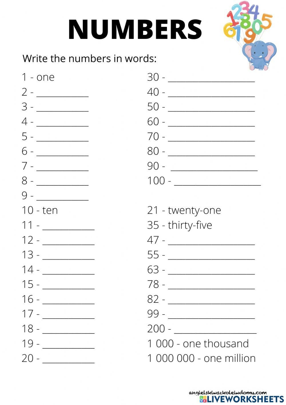 Numbers In Words Worksheet Math Kindergarten Worksheets Library