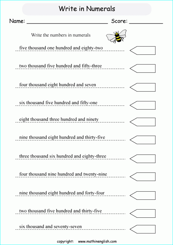 Numbers Into Words Worksheet