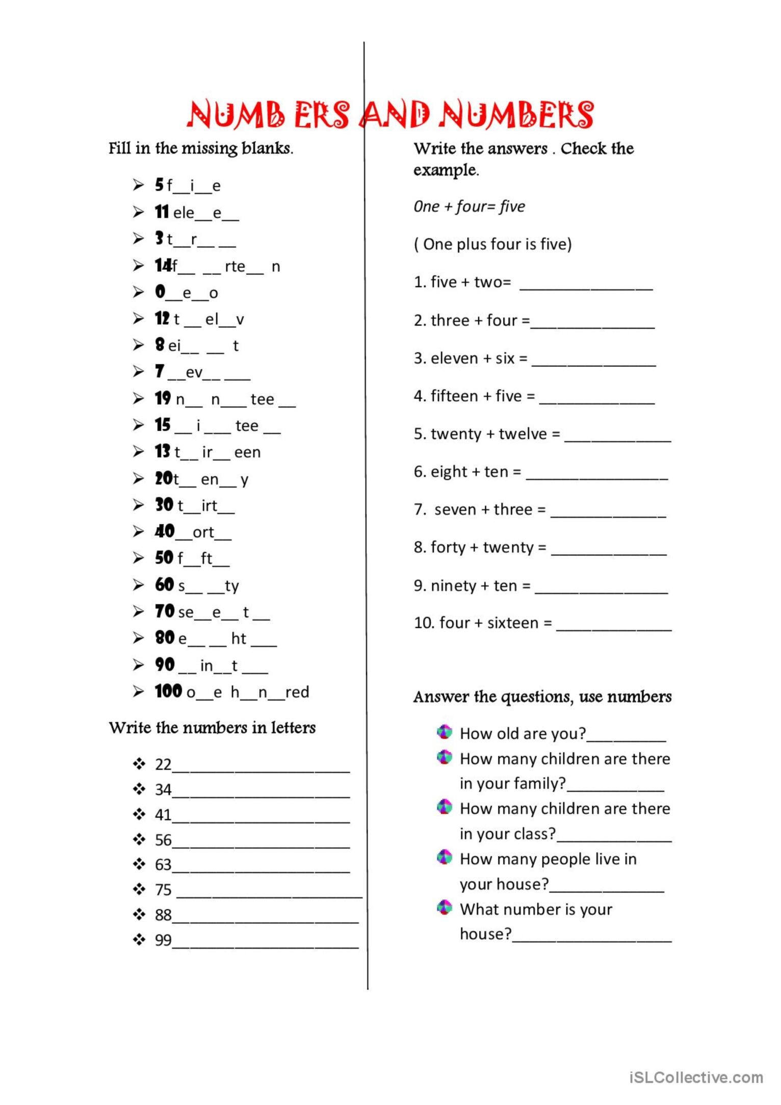 Numbers Numbers English ESL Worksheets Pdf Doc