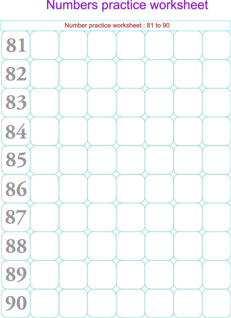 Numbers Practice Worksheets 81 90