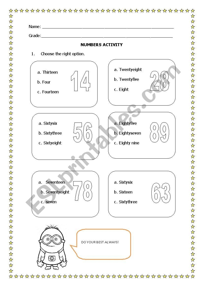 spelling numbers worksheet