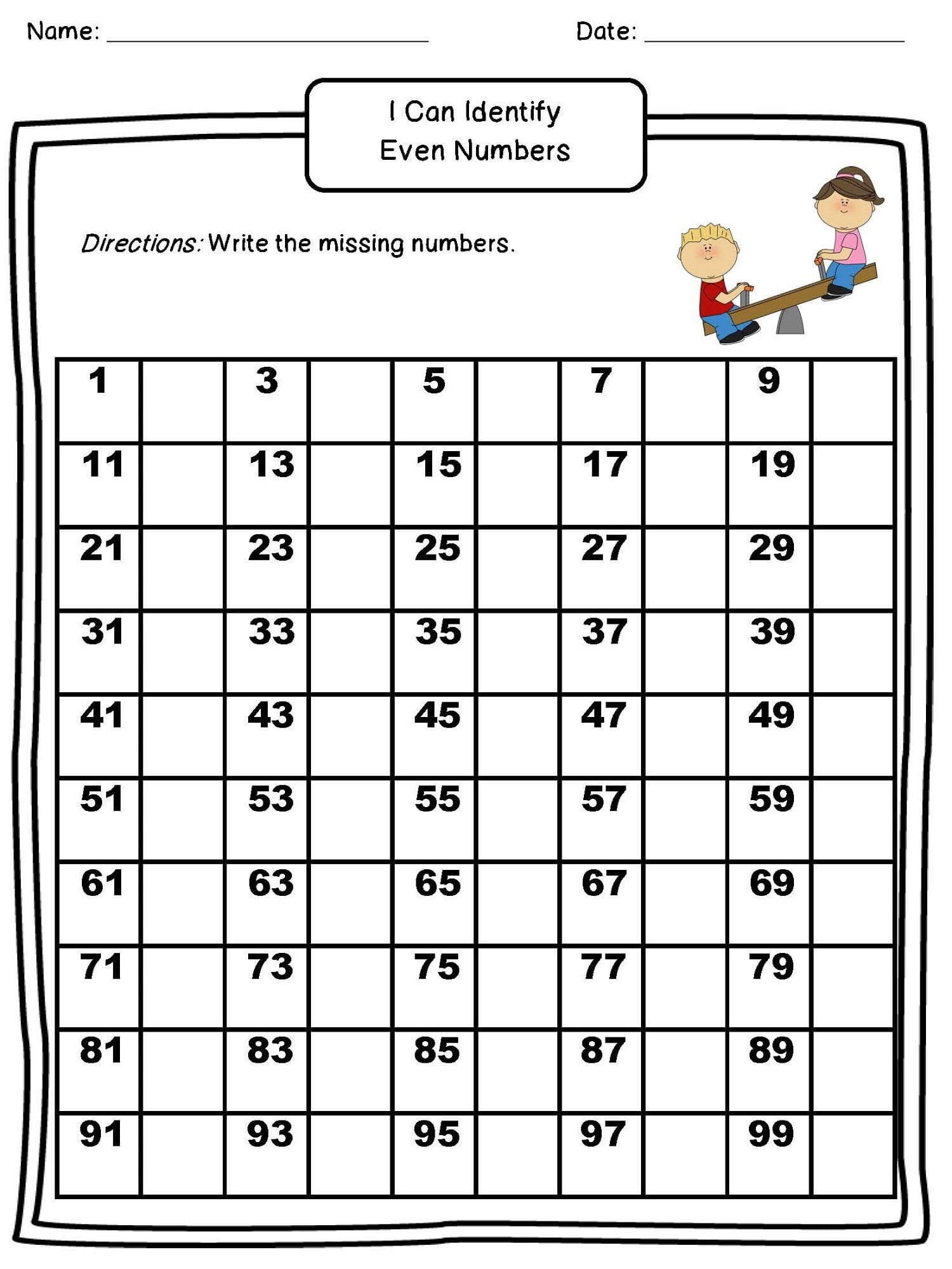 odds and even numbers worksheets