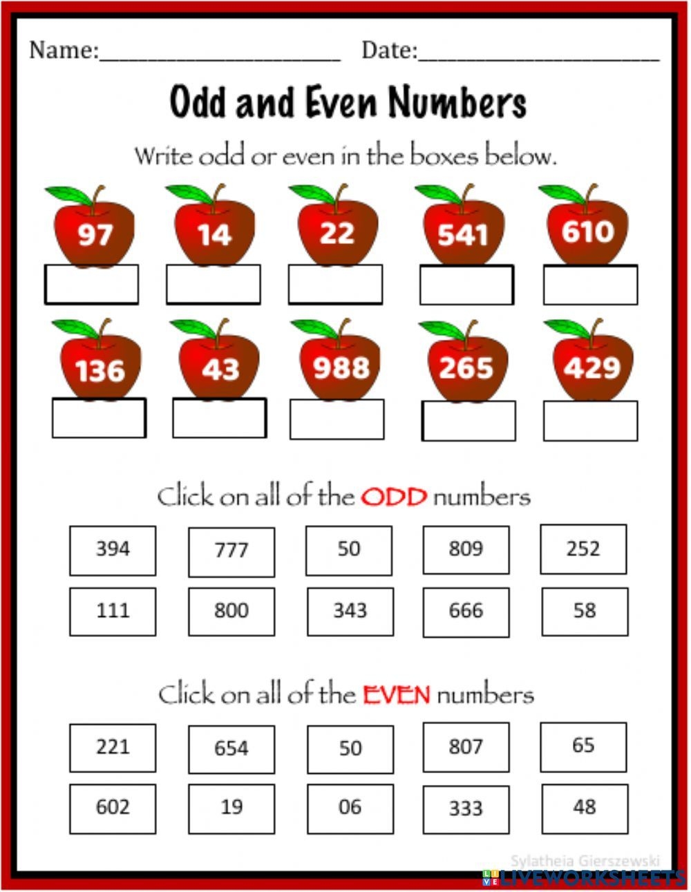 even numbers worksheet