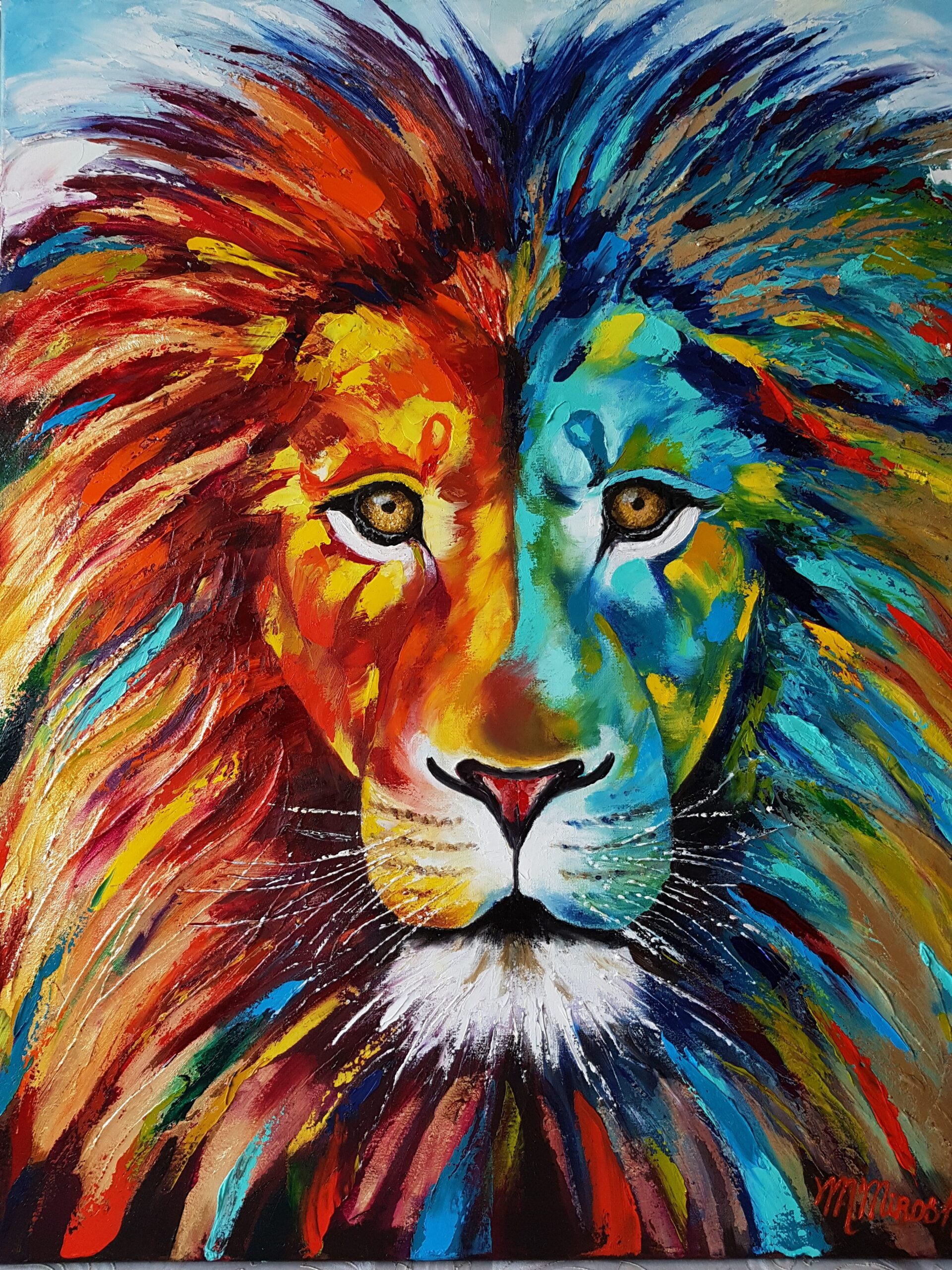 Oil Painting Rainbow Lion Pop Art MilaMirosh