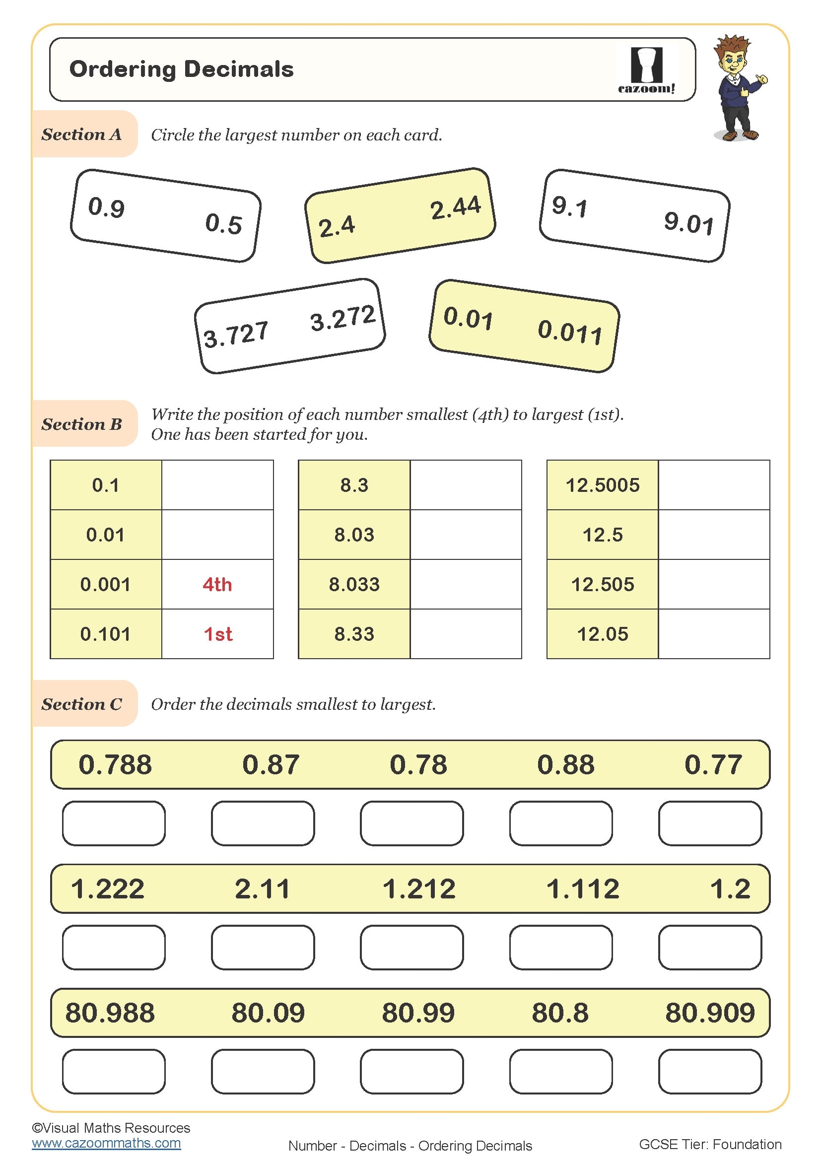 Ordering Decimals Worksheet Printable PDF Ordering Decimals 