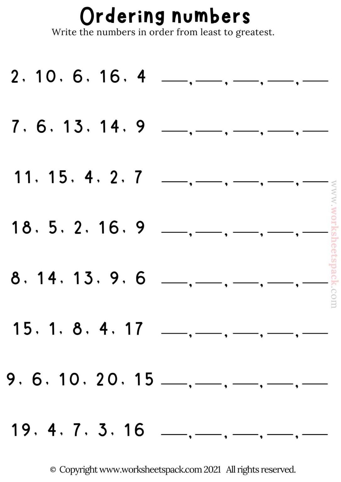 Ordering Numbers 1 10 Worksheet Worksheetspack