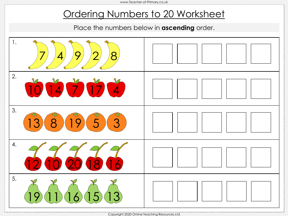 Ordering Numbers To 20 Worksheet Maths Year 2 Worksheets Library