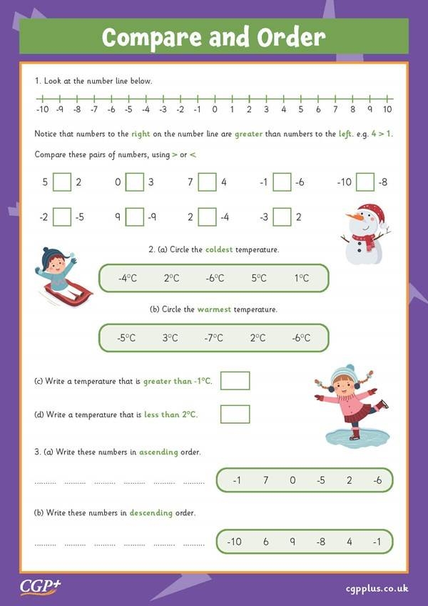 Ordering Positive And Negative Numbers Worksheet Maths Year 5 