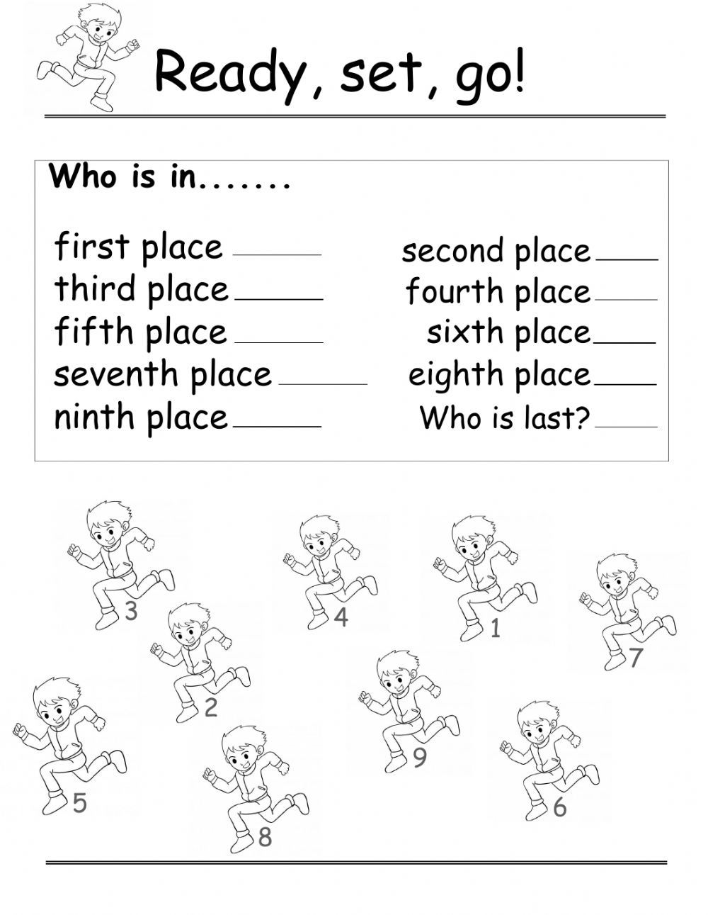 Ordinal Number Race Worksheet Ordinal Numbers 2nd Grade Worksheets