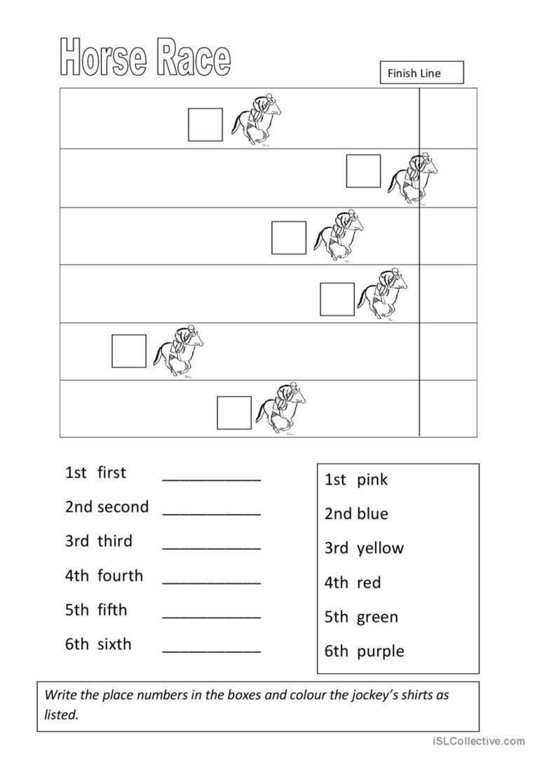 Ordinal Numbers Horse Race English ESL Worksheets Pdf Doc