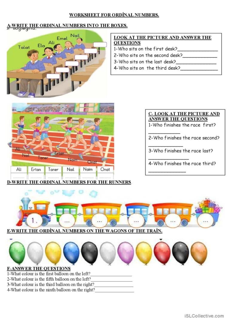 Ordinal Numbers Race Worksheet