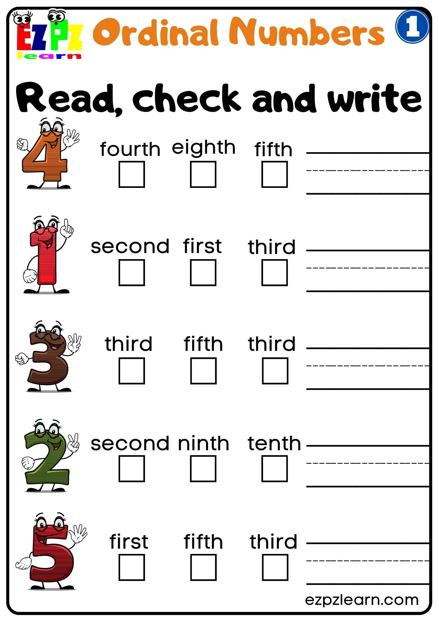Ordinal Numbers Read And Write 1 Ezpzlearn Worksheets Library
