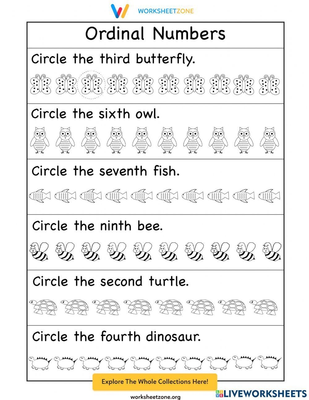 Ordinal Numbers With Objects Worksheet Ordinal Numbers Number 