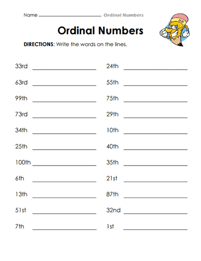 Ordinal Numbers Worksheets 15 Worksheets