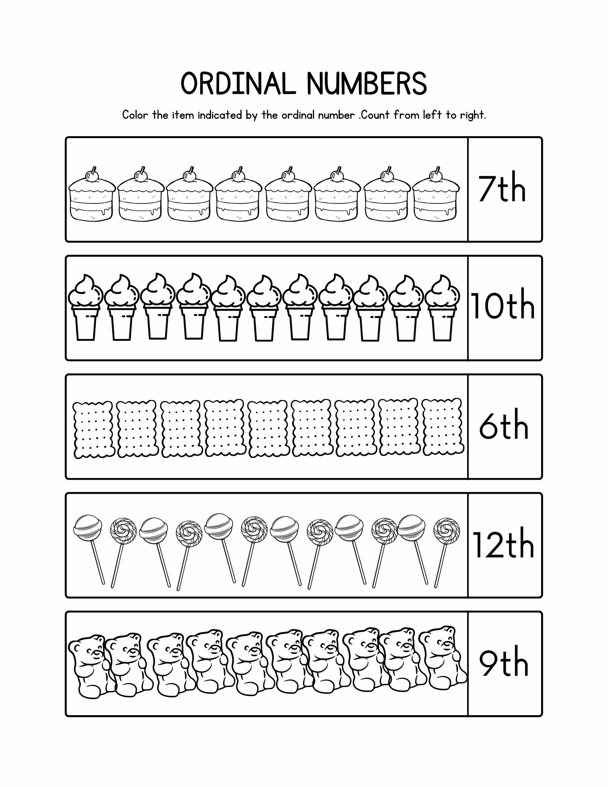 ordinal numbers worksheets