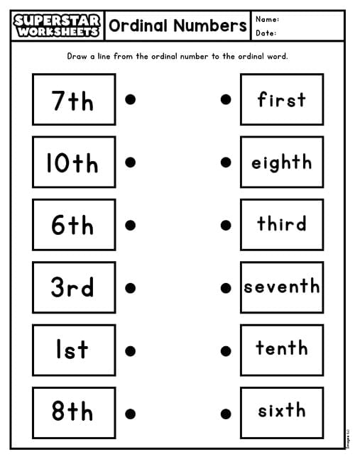 Ordinal Numbers Worksheets Superstar Worksheets