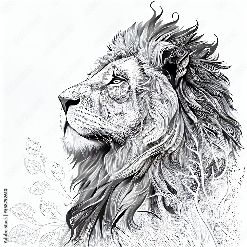 Outline Illustration Of Lion For Coloring Book Page Spring Background 