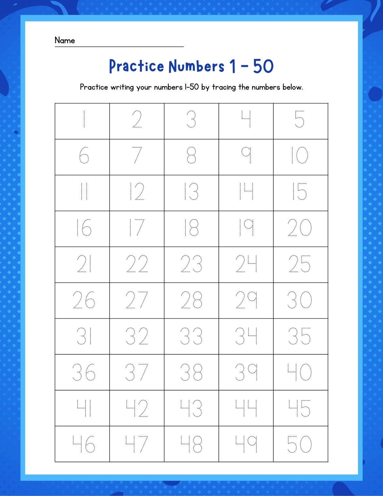 numbers 1 50 worksheet
