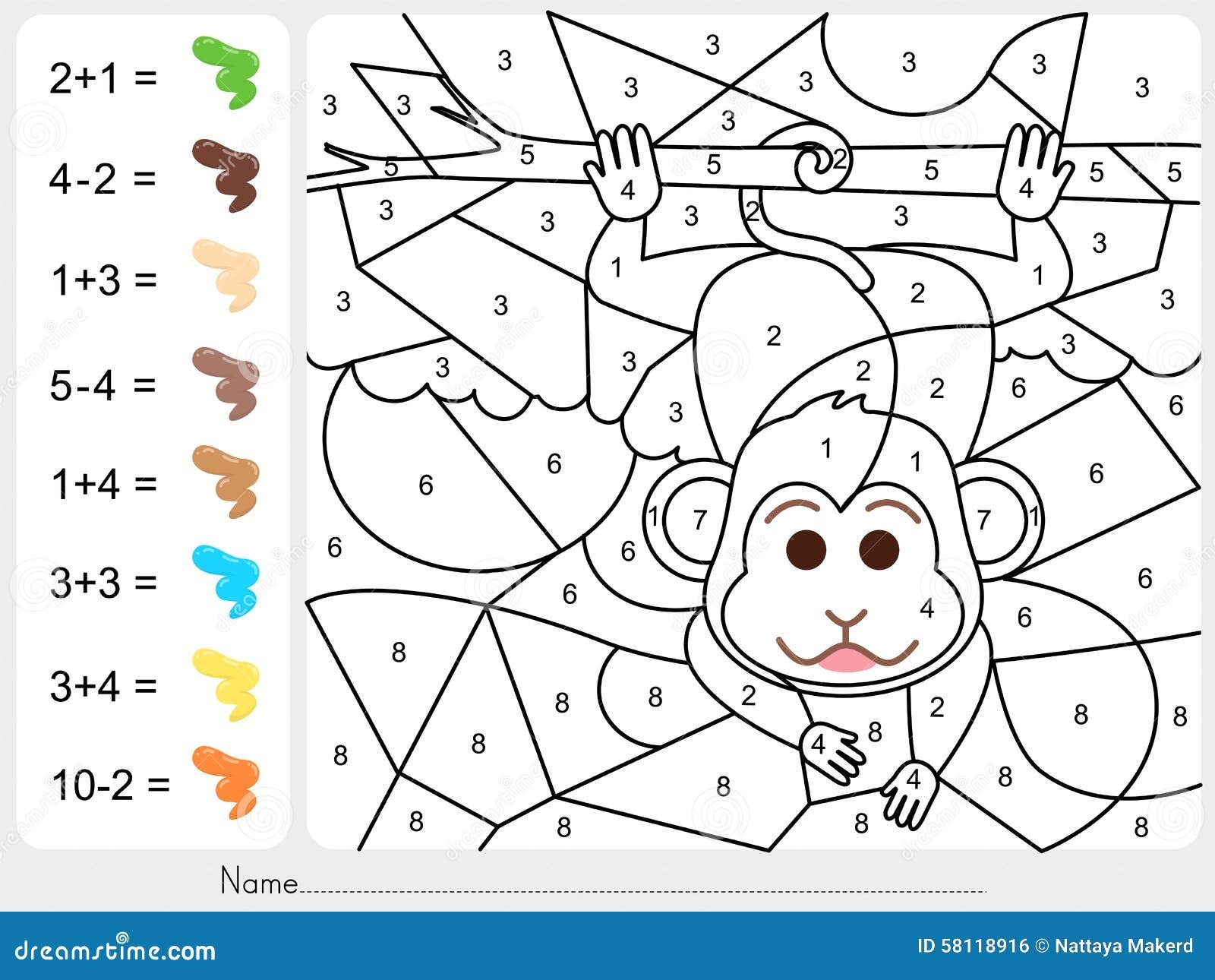 Paint Color By Numbers Worksheet For Education Stock Vector 