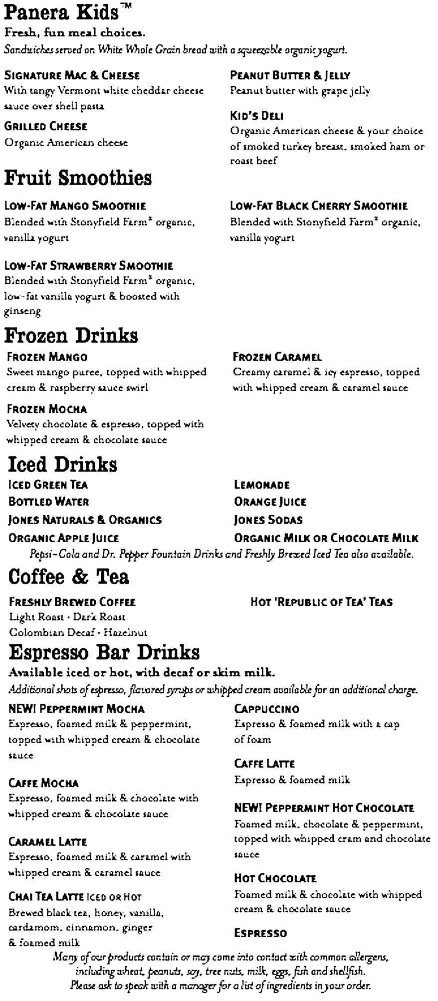 Panera Bread Printable Menu Prices Pixilateddesign