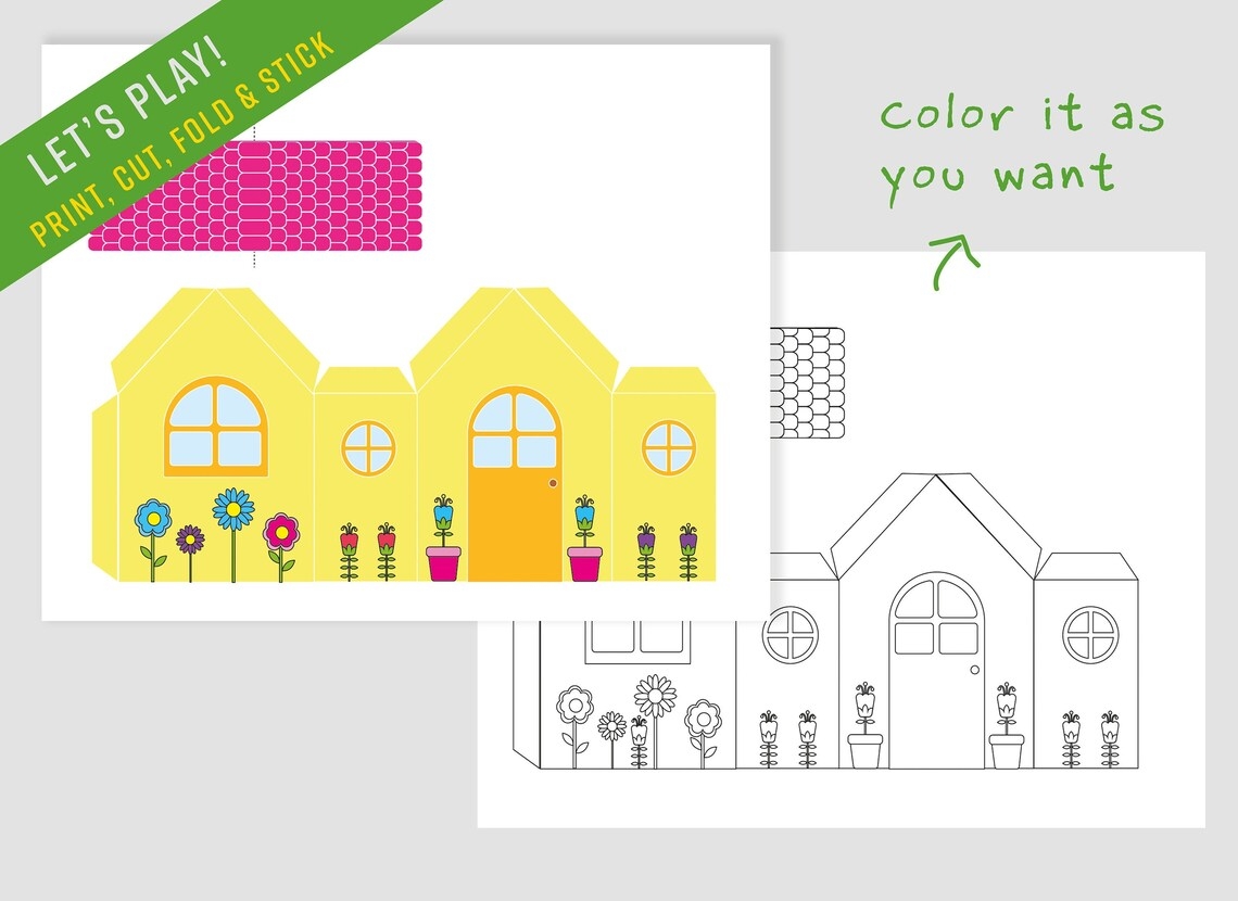 Paper House Printable Activities For Kids Arts And Crafts Coloring 