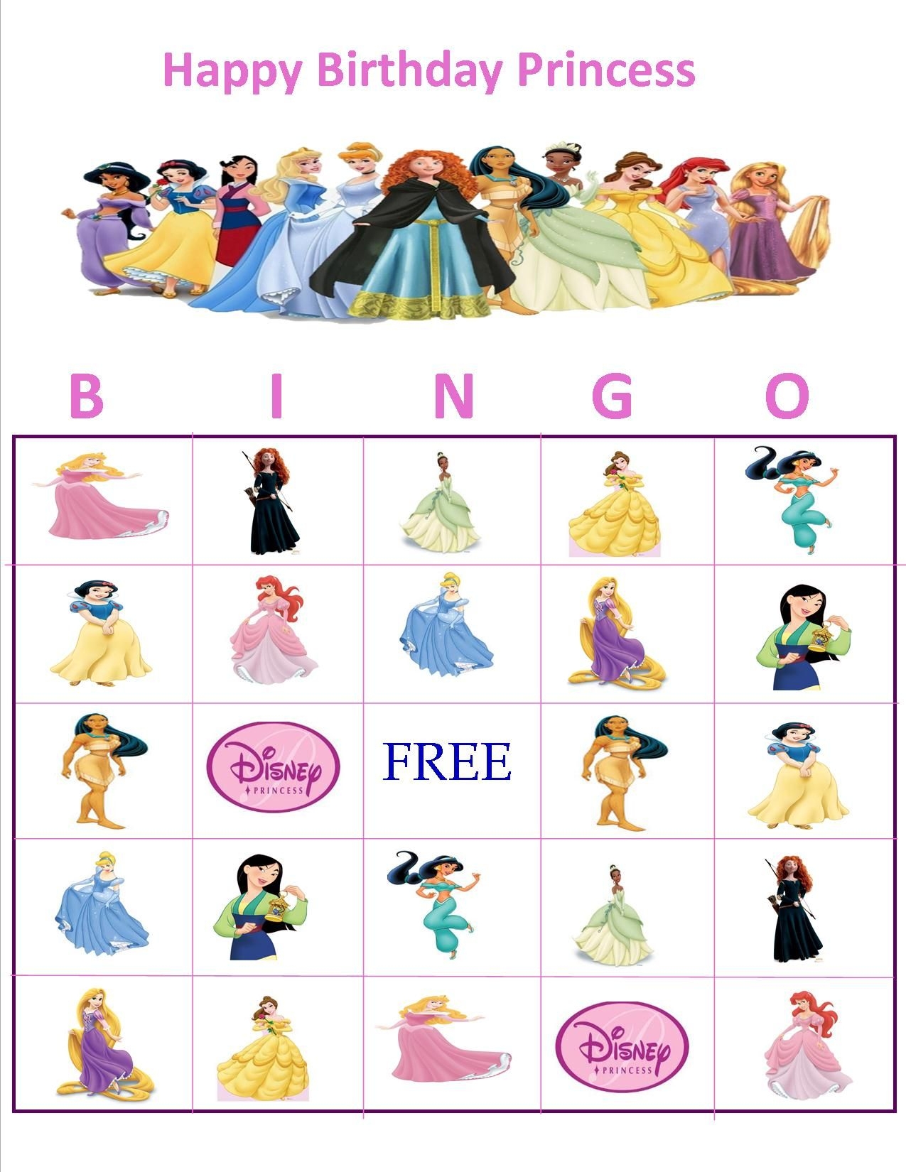 Personalized Character Bingo Princess Bingo Disney Printable Bingo 