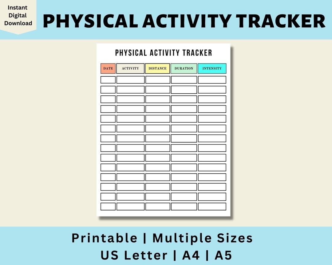 Physical Activity Tracker Printable Physical Activity Log Exercise 