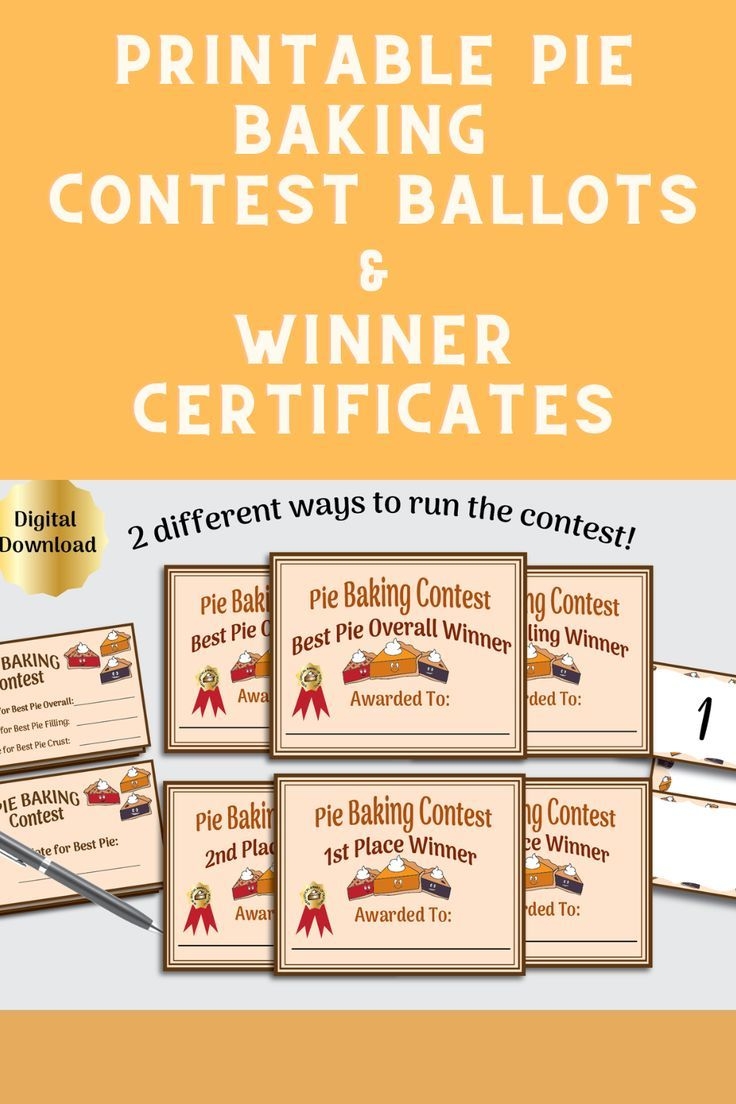 Pie Contest Ballots And Award Certificates Printable And Table Cards