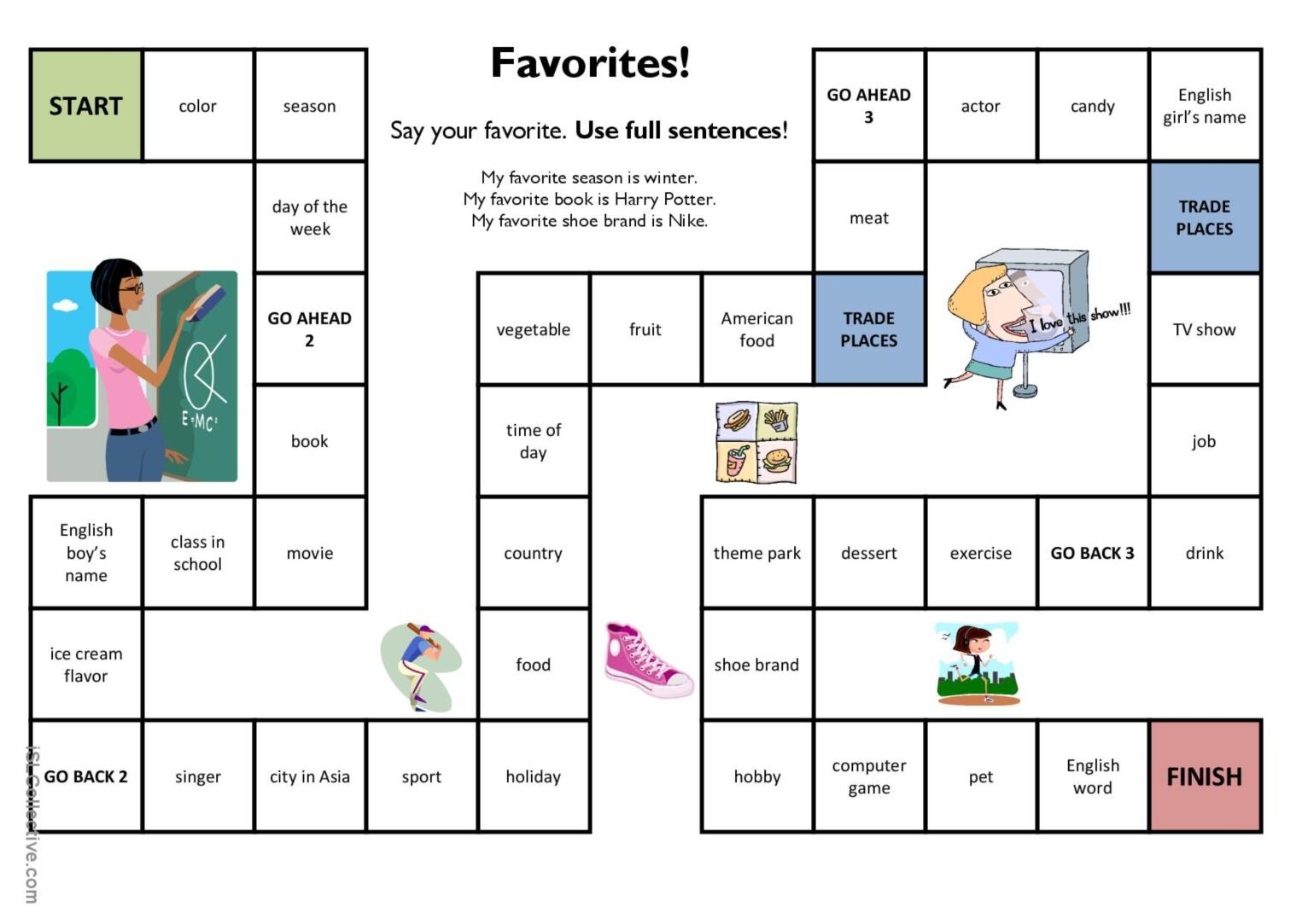free printable board games for esl