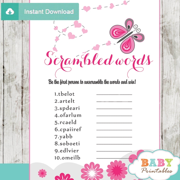 Pink Butterfly Baby Shower Games D238