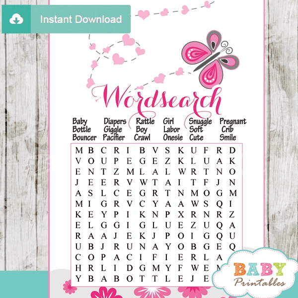 Pink Butterfly Baby Shower Games D238