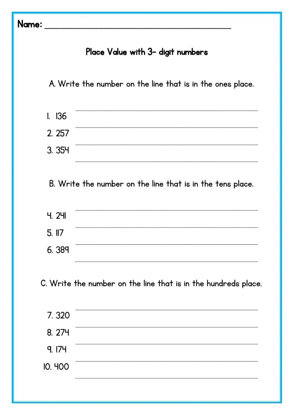 Place Value And Making 3 Digit Numbers Worksheets Library