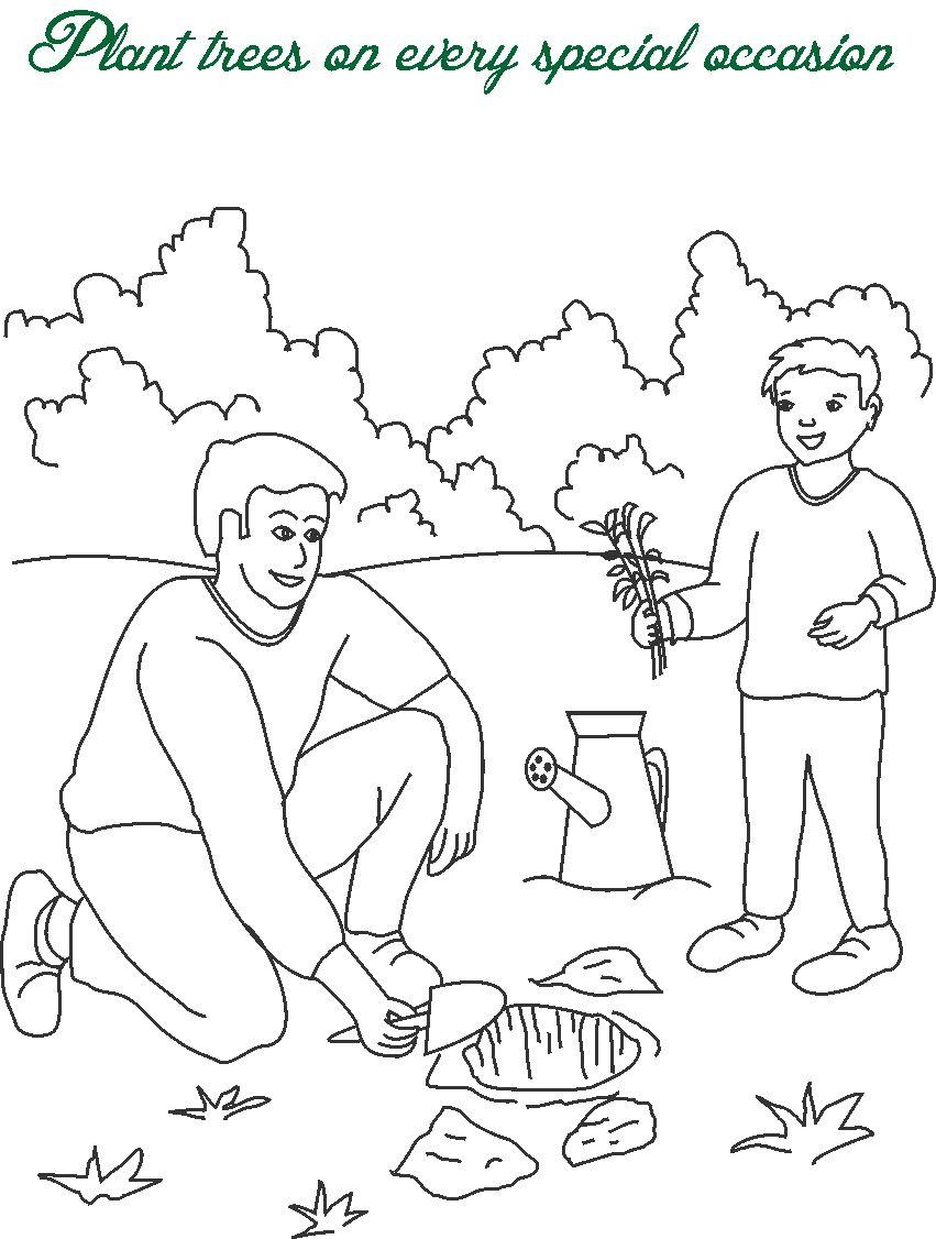 Plant Trees Printable Coloring Page For Kids