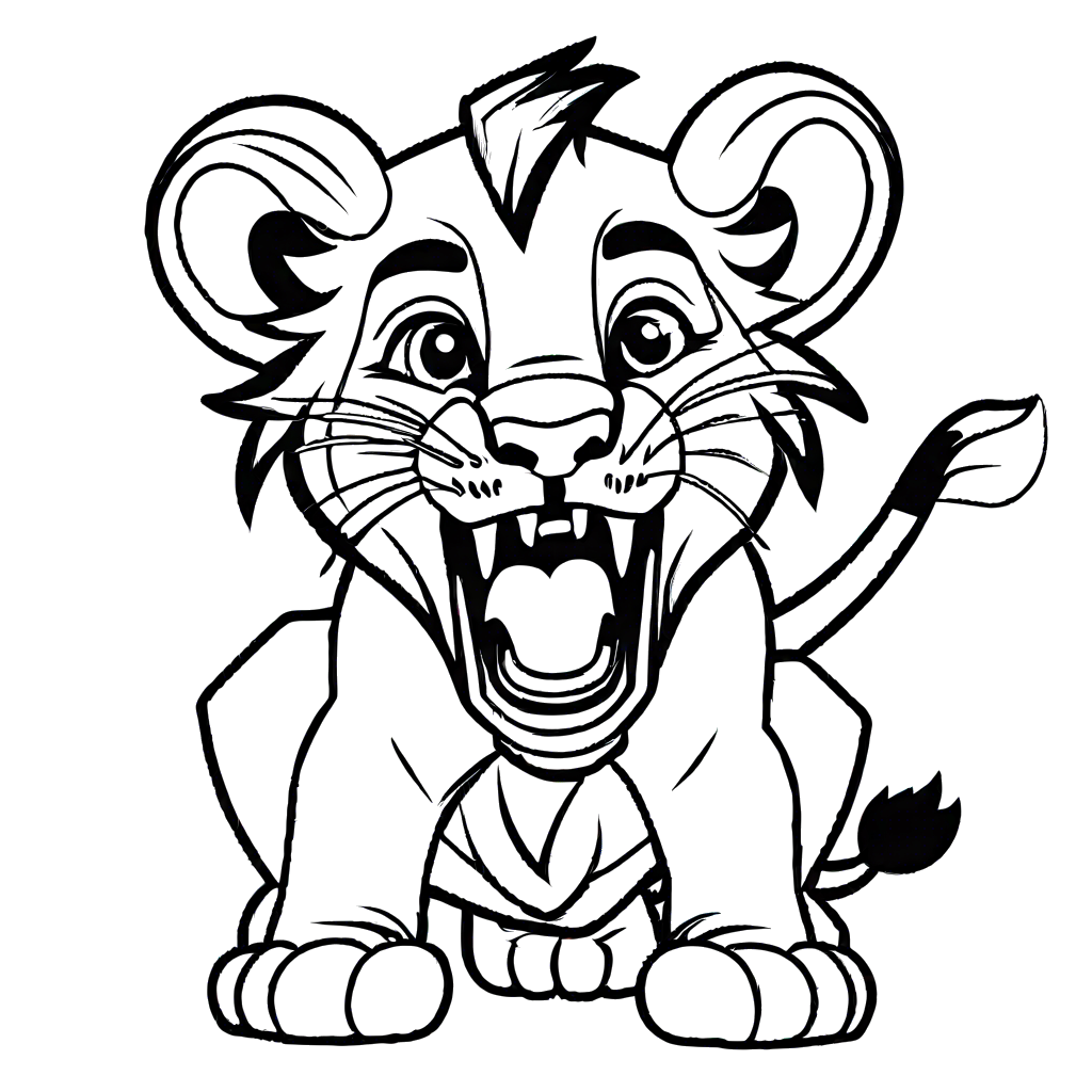 Playful Lion Cub Roaring Coloring Page Lulu Pages
