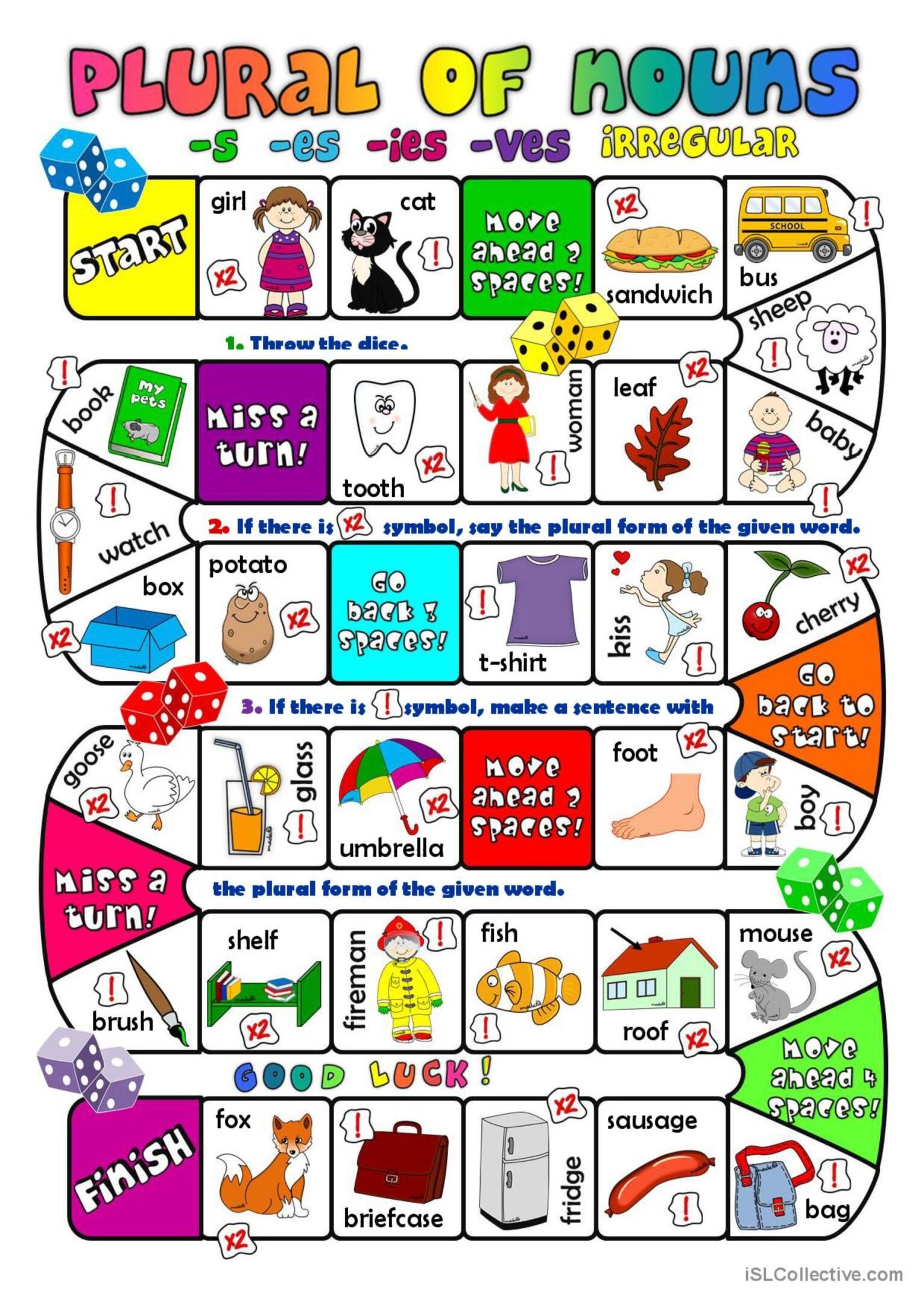 free printable board plural games for second grade
