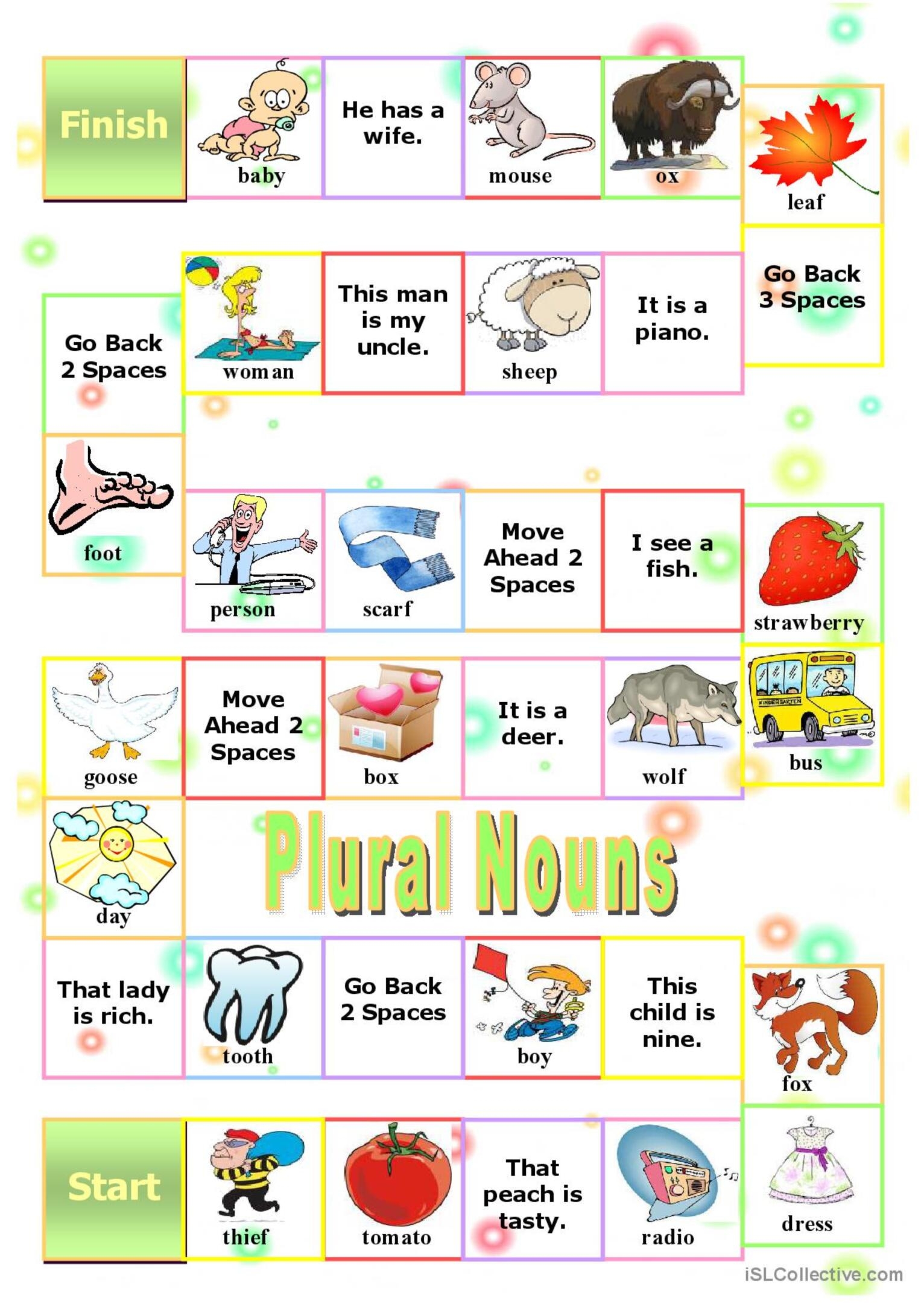 Plural Of Nouns Boardgame Worksheet Free Esl Printable