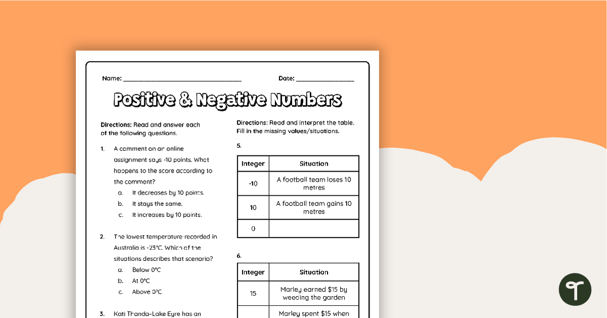 Positive And Negative Numbers And Integers Worksheets ArgoPrep 