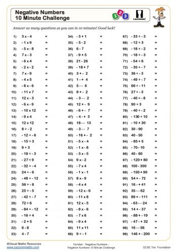 worksheet on positive and negative numbers