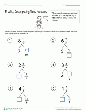 Practice Decomposing Mixed Numbers Worksheet Education